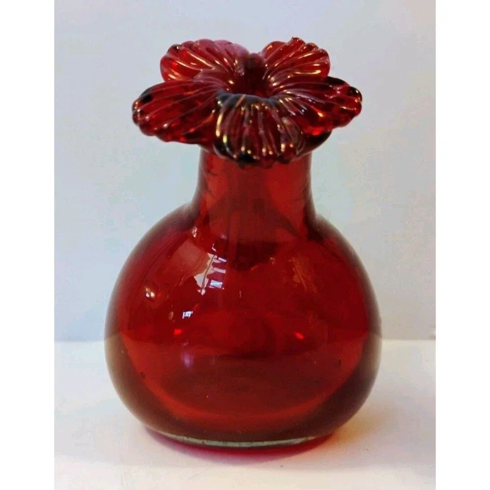 Vtg Pilgrim Glass Ruby Red Bird Pitcher Cruet Applied Clear Wing Handle Parasol